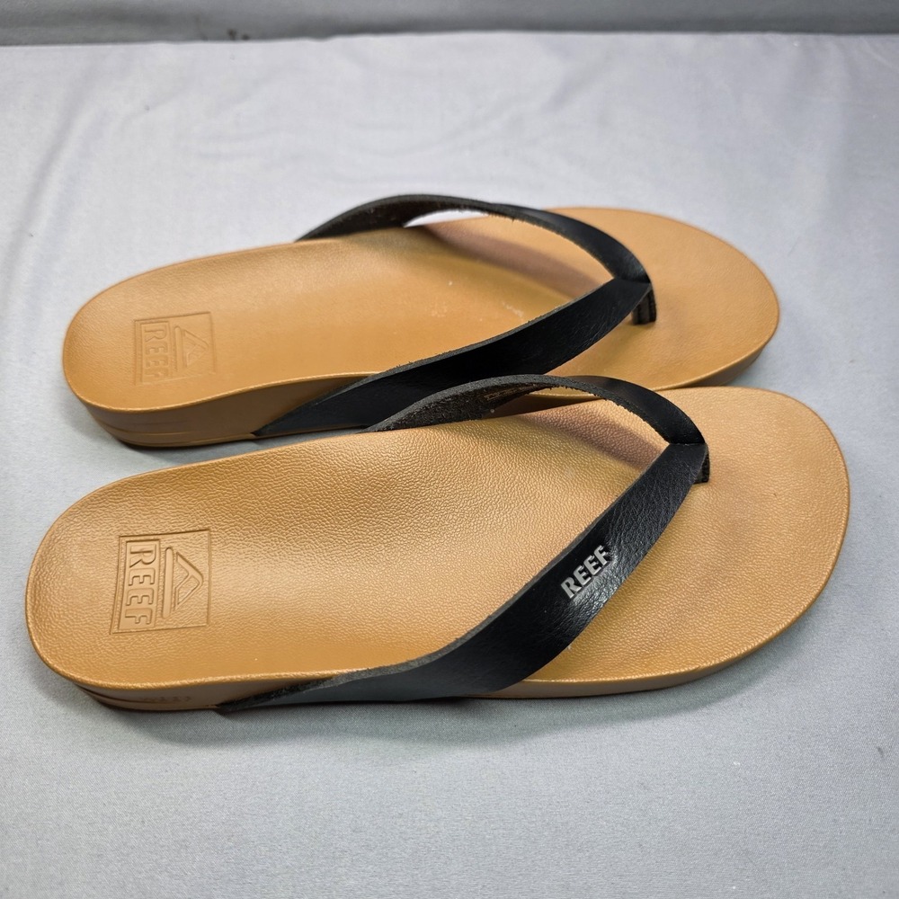 Reef Cushion Court Women's Size 5 Flip Flops Tan Black Thong Sandals EU 35 - Picture 4 of 9